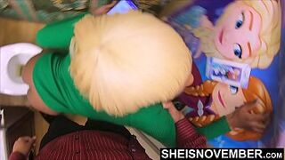 HD I Made My Step Daughter Get Off The Toilet To Fuck Me, Standing POV Hardcore Doggystyle Closeup By Her Horny Step Dad Big Cock, Sexy Busty Blonde Black Girl Sheisnovember Getting Rough Sex Against The Wall Standing On Msnovember