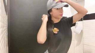 Cute Waitress Can't Take It Anymore and Jerks Out In The Work Bathroom - I Get Cream