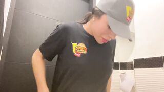 Cute Waitress Can't Take It Anymore and Jerks Out In The Work Bathroom - I Get Cream