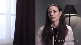 Tied up brunette flogged and anal banged