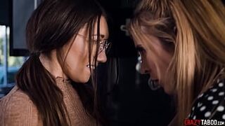 Wet teen Maya Woulfe used by a perverted lesbian Aiden Ashley after kissing