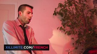 Busty brunette does a striptease before getting fucked by a guy