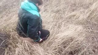 She pissed under a tree. Piss pouring out of pussy
