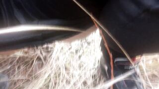 She pissed under a tree. Piss pouring out of pussy