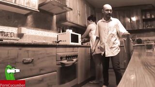 Fucking in the kitchen and she swallows it all. Spying my gf SAN53