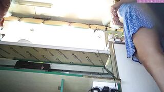 My super hot step-sister got upskirted at work by hidden camera.