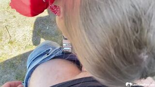 Cutie sucking dick outdoors
