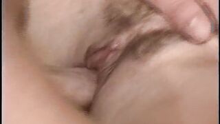 Sexy babe gets her hairy pussy eaten and drilled by a guy with big dick on the bed