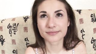Cute Melanie's pink slit enjoys cums on her face after sex!