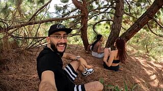 I go out to exercise with my two friends and we end up having a threesome outdoors