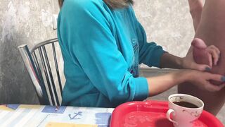 Stepmom drinks coffee with stepson's sperm massive cumshot taboo fetish