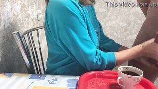 Stepmom drinks coffee with stepson's sperm massive cumshot taboo fetish