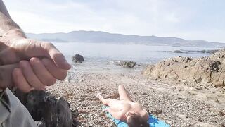 Exhibitionist Flashes his Dick for a Nudist Milf. She Sucked on the Beach