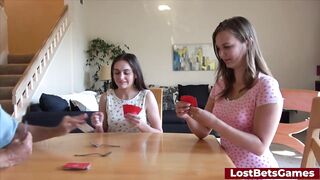 A relaxed strip card spoons game with two eager hotties