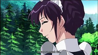 Busty hentai maid gives a lusty blowjob to her master