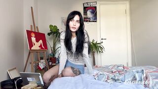 Ersties - Tattooed Babe Uses a Dildo While Watching Porn