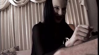 Bald man gets his asshole fucked by a woman's foot and a big strap on