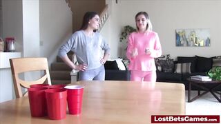 A game of strip pong with 2 hot lesbo girls