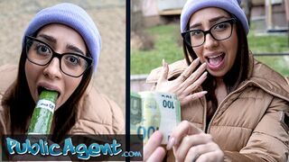 Public Agent Ale Danger deepthroating a cucumber and then a strangers big dick