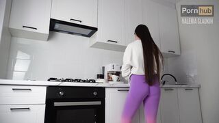 Girl Cheated with a Neighbor to Her Husband Right in the Kitchen - Cum Inside.