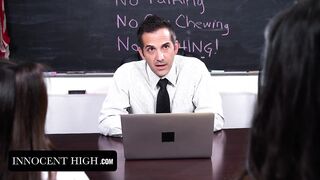 Pervy Teacher Tricks Innocent Virgin Schoolgirls Into Having A Threesome With Him In The Classroom