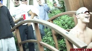 Brunette babe amateur fucks big cock 1st time in public