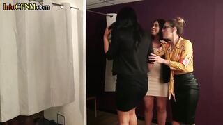 CFNM dommes sucking and wanking in interracial group