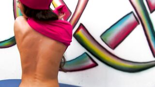 Big Boobed Brunette Oliya Strips Naked Next To A Graffiti! Art!
