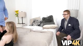 VIP4K. Spouse sits and watches modestly wife getting dick into pussy