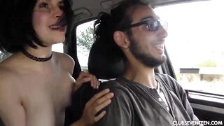 Starved Hippie Eats Nina Ole's Hairy Pussy in Nature