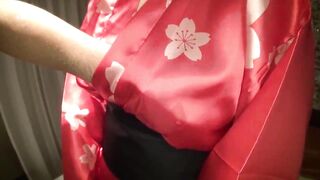 Red yukata dyed white with breast milk 1
