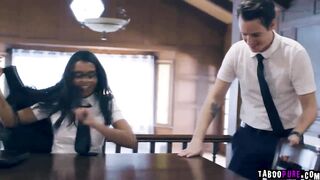 Virgin college babe Casey Calvert invited by her classmate Vienna Black and tricked into sex with her stepbro Justin Hunt and started a 3some.