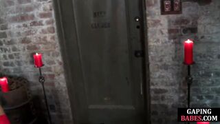 Lezdom toying gaping asshole before fisting submissive