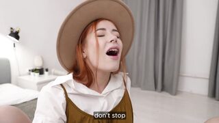 Fire-haired Cowgirl Satisfies Desires and gets a Cumshot on Face