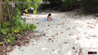 Pervert cummed on girls while they were sunbathing on a public beach