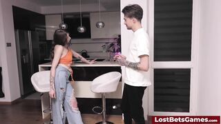 A most excellent blowjob for the winner of a strip darts game