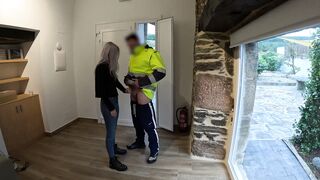 The delivery man comes home and I give him a surprise blowjob