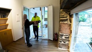 The delivery man comes home and I give him a surprise blowjob