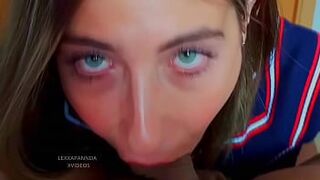 girl with incredible eyes sucks my dick and I cum in her eyes