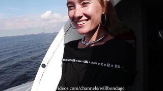 Girl in handcuffs on a ship