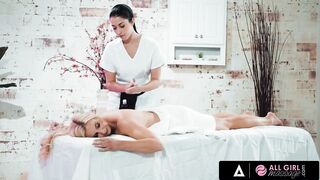 Sexy MILF Gets A Hot Pussy Massage By Cute Masseuse