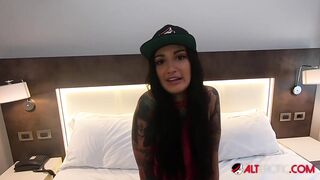 Tattooed bombshell Adel Asanti sucking a hard cock