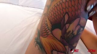 Tattooed bombshell Adel Asanti sucking a hard cock