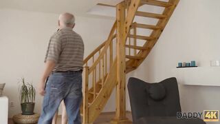 DADDY4K. Skilled old man manages to fuck lovely girl behind son's back