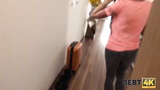 DEBT4k. Czech wench with a tattoo on shoulder delays debt thanks to fuck