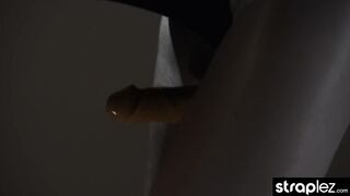 Stroking her mock cock until it spurts just like a real one