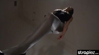 Stroking her mock cock until it spurts just like a real one