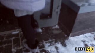 Debt4k. Nice lassie Calibri Angel glaldy sucks cock and spreads legs for de