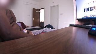 Watching porn and masturbating infront of maid while wife sleeping