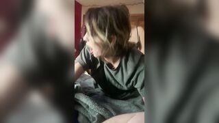 Watching the wife fuck the gf with a strap on while I jerk off